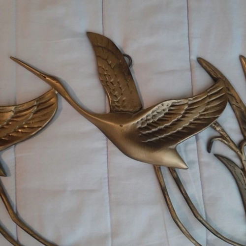 Decorative cranes wall art like new, bronze