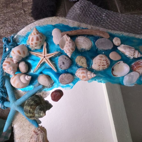 Mirror decorated with shells, pebbles, sand like new handmade