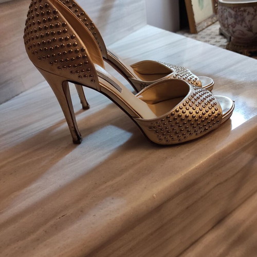 Danos leather beige pumps used with gold studs, heel height 10.5 cm