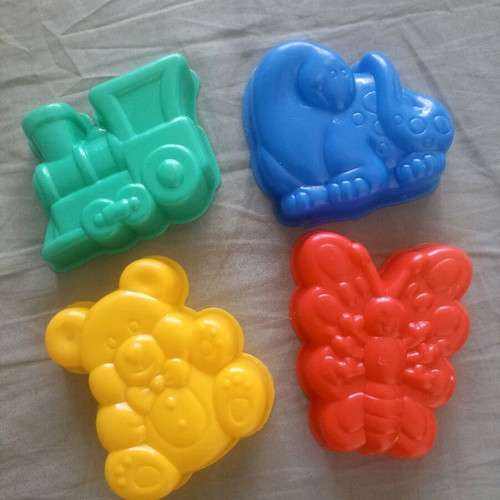Jelly molds used, set of four children's shapes