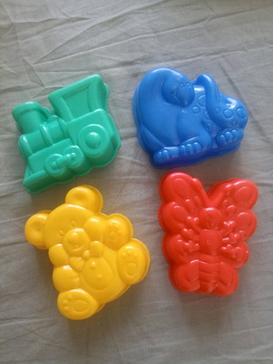 Jelly molds used, set of four children's shapes