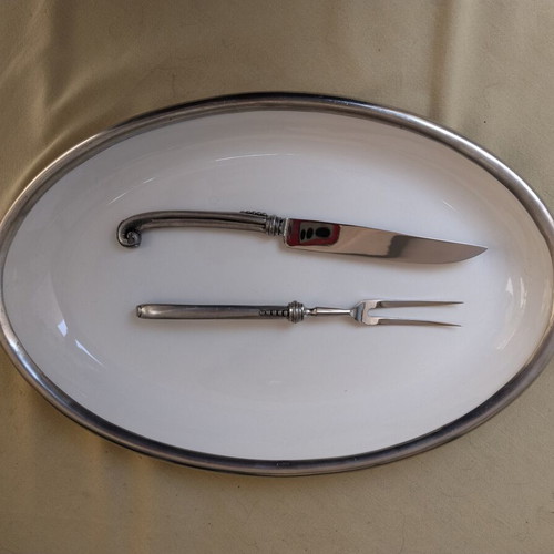 Arte Italica Italian Serving Platter and Marinoni Pewter Cutting Set like new