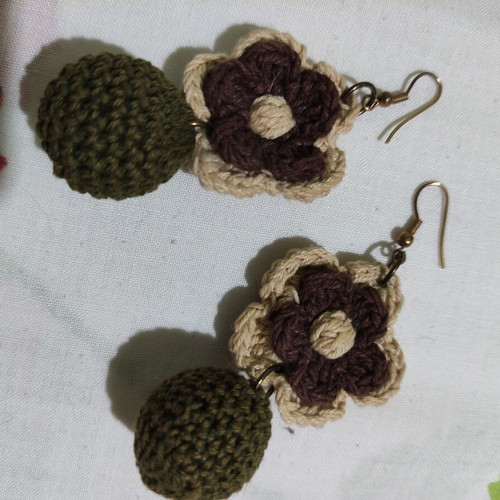 Handmade brown crocheted earrings