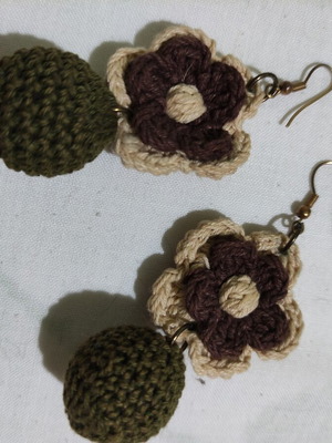 Handmade brown crocheted earrings