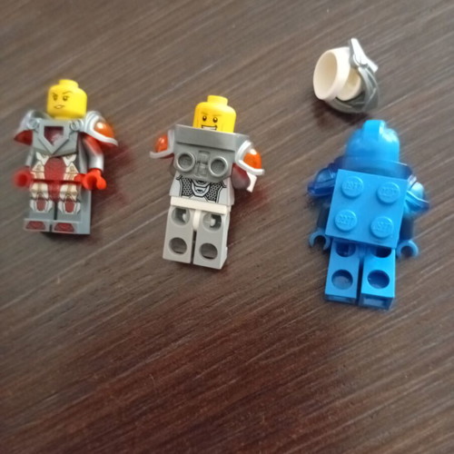 Lego Nexo Knights figures used, set of three with missing parts