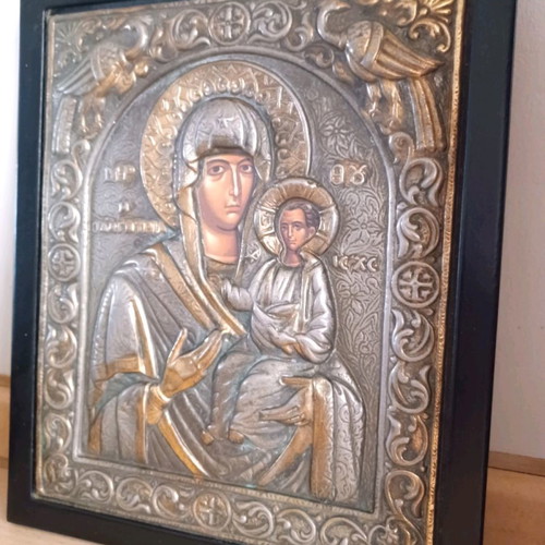 Icon of Panagia Odigitria in silver-gold 27×22 cm