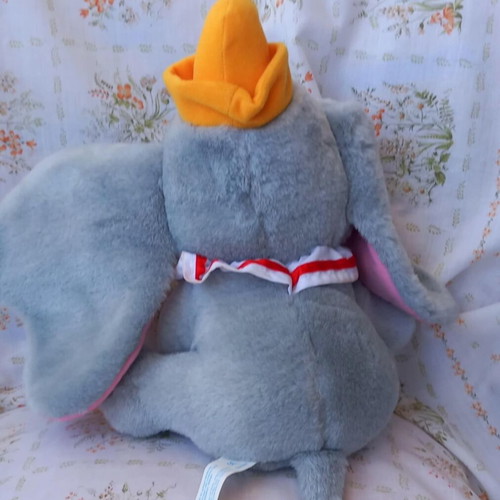 Vintage Dumbo Disney plush elephant 27cm like new, gray with pink ears