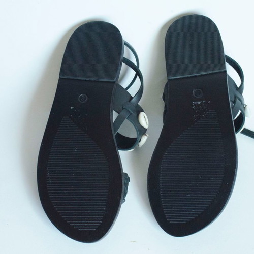 Urban Outfitters Black Leather Sandals new with shells and weaving size 39