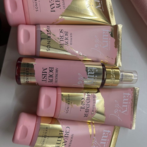 Avgerinos Fairy Dust skincare set with pink pouch