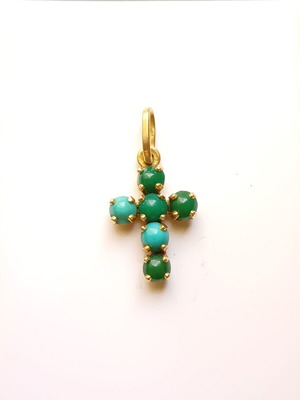 Gold Cross K18 Miniature with Turquoise and Chrysoprase like new
