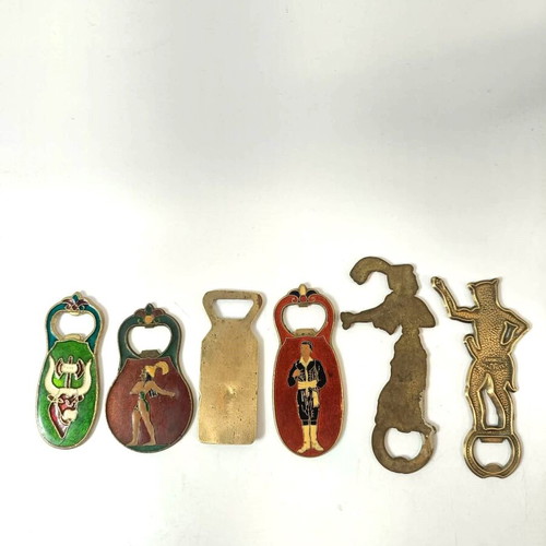 Set of 6 vintage Greek bronze enamel bottle openers from the 1970s