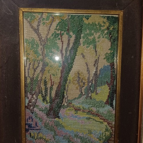 Handmade Landscape Embroidery in Wooden Frame like new
