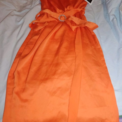 Women's dress new orange with belt and front slit