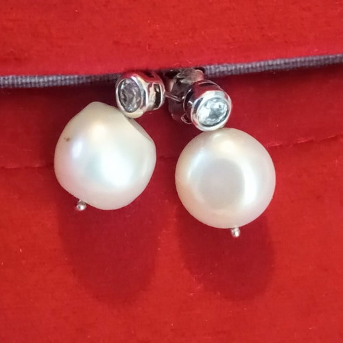 Silver 925 earrings with pearls and zirconia