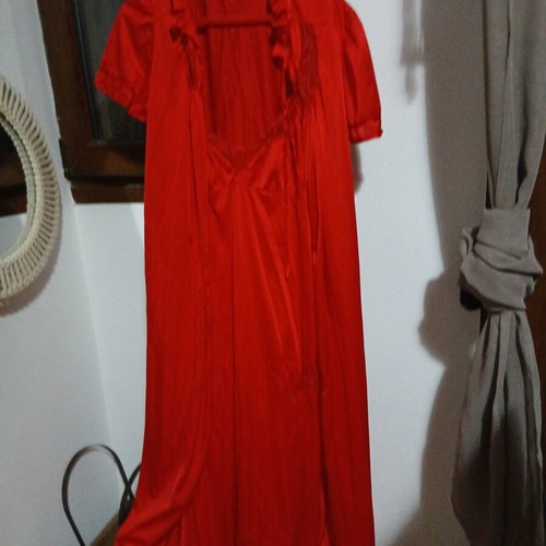 Satin nightdress set with straps and jacket, new, red, size M