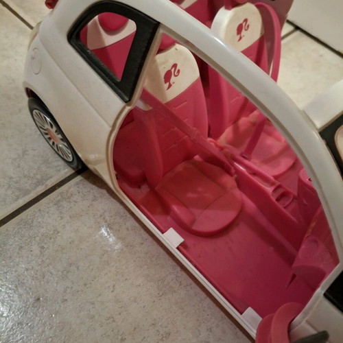 Barbie Fiat 500 Convertible used white toy car with pink interior