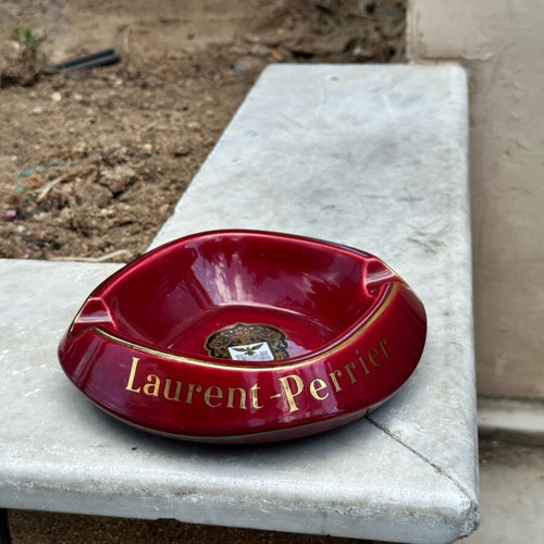Laurent-Perrier ashtray used, red porcelain with gold details