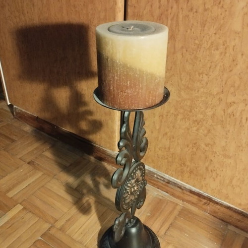 Vintage Cast Iron Candle Holder 40 cm with Large Candle