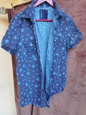 Blue men's shirt with stars short sleeve XXL used
