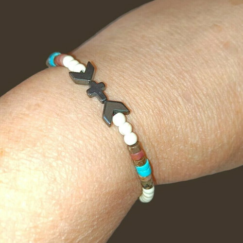 Handmade bracelet with rhodonite, turquoise, chaoite, hematite gemstones new