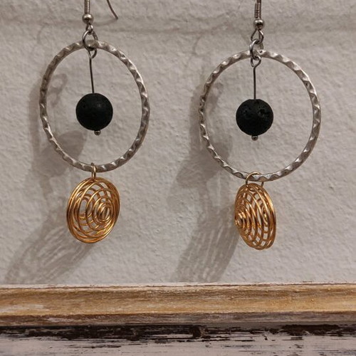 Earrings with lava stones new, black and gold