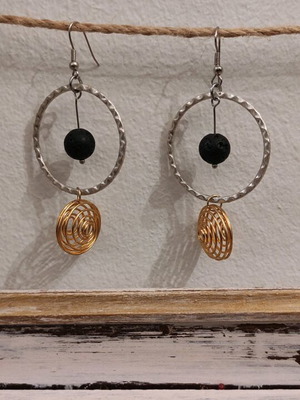 Earrings with lava stones new, black and gold