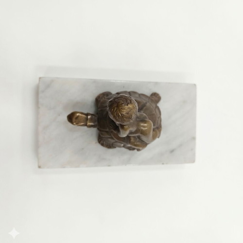 Bronze Presse-Papier Festina Lente with Putto on Turtle, Excellent Condition