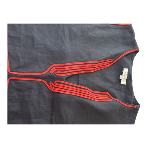 Ancient Kallos Athena Cord Long Linen Dress Blue with Red Embroidery M Like New