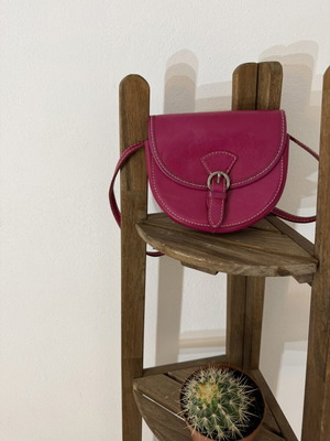 Italian 90s leather mini crossbody bag like new, pink and dark red