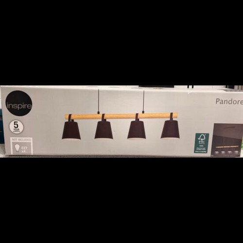 Pendant light new with 4 lamps, metal and wood, adjustable height