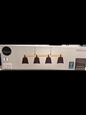 Pendant light new with 4 lamps, metal and wood, adjustable height