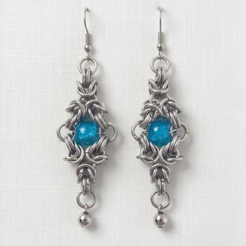 Byzantine Steel Earrings with Blue Beads new