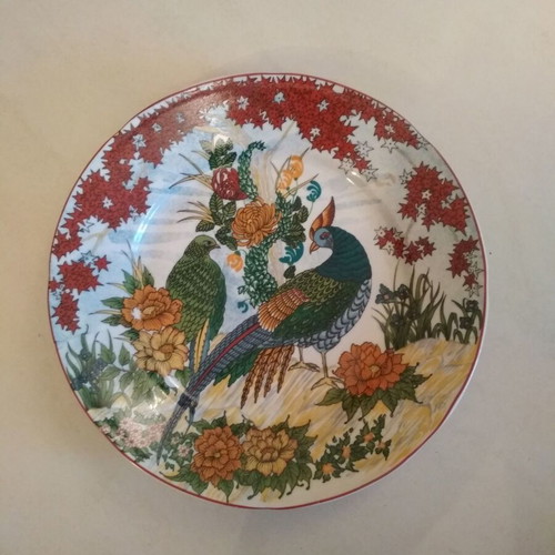 Vintage porcelain decorative plate with easel, oriental style