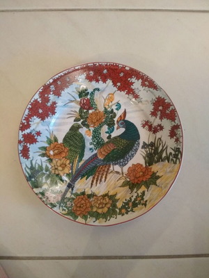 Vintage porcelain decorative plate with easel, oriental style