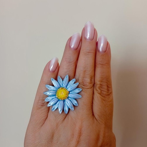 Handmade daisy ring turquoise new