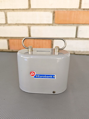 Eurobank metal piggy bank, grey