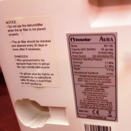 Inventor Dehumidifier 10lt like new