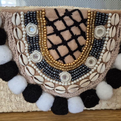 Boho Handmade Straw Clutch Bag new, beige