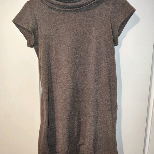 Brown short-sleeve blouse dress Large like new