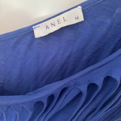 Anel maxi dress with one shoulder and fringes, like new, size M, blue