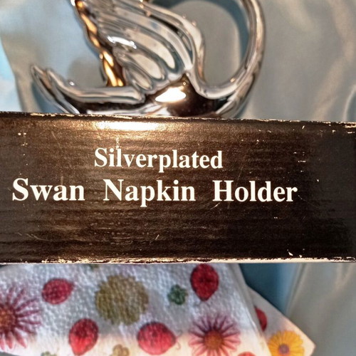 Silverplated Swan Napkin Holder used with box, vintage design