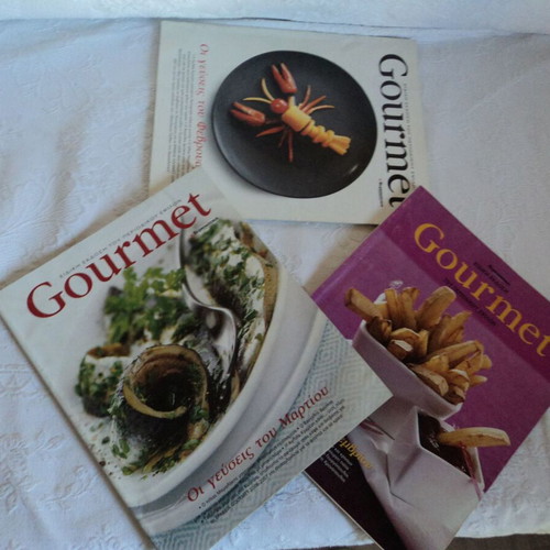 Περιοδικά μαγειρικής Γαστρονόμος Νο 2 και 10, Gourmet Νο 36, 39, 40, Συνταγές της κυρίας Χρύσας Νο 5, 6, 8, Τα 5 Μαχαιροπήρουνα Νο 21