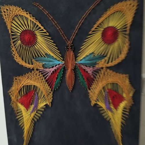 Antique butterfly string art frame used 55x40 cm