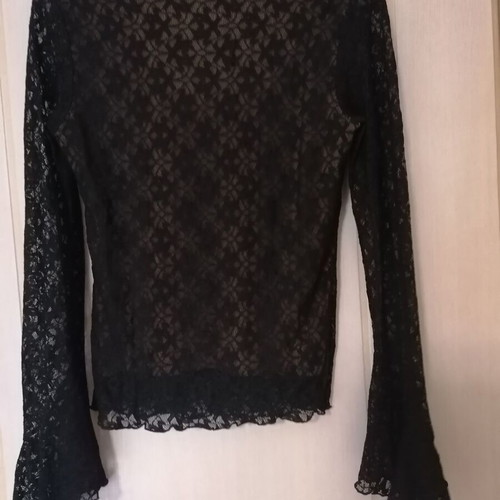 Lace blouse M/L, black, elastic fabric with flattering sleeves