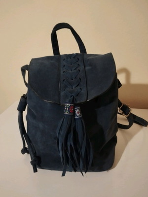 Suede backpack blue new with tassels