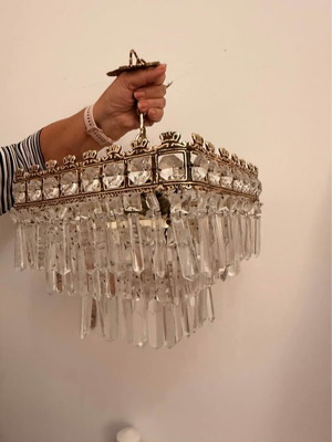 Brass chandelier with crystals like new, square design