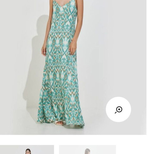 Chicard Satin Maxi φόρεμα σε εκρού, πράσινο και μπεζ