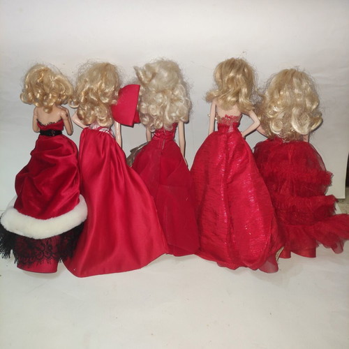 Barbie Holiday 2007, 2014, 2018, 2019 & A Christmas Carol dolls used, pack of 5