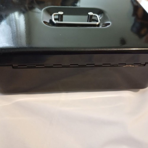 Portable metal cash box used, black, 30x20x10 cm