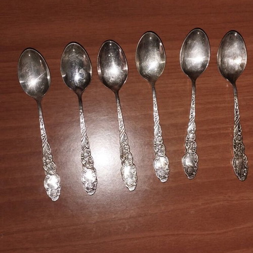 Metal blang vintage spoons used, set of 6